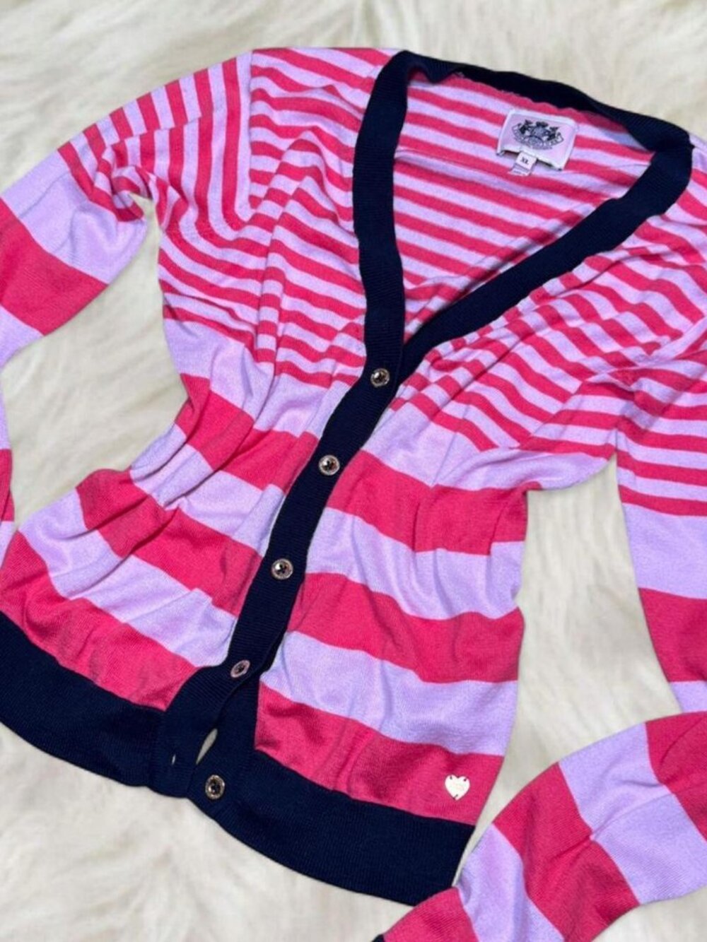 Juicy Couture Pink & Purple Striped Cardigan with Navy Trim - Picture 1 of 4